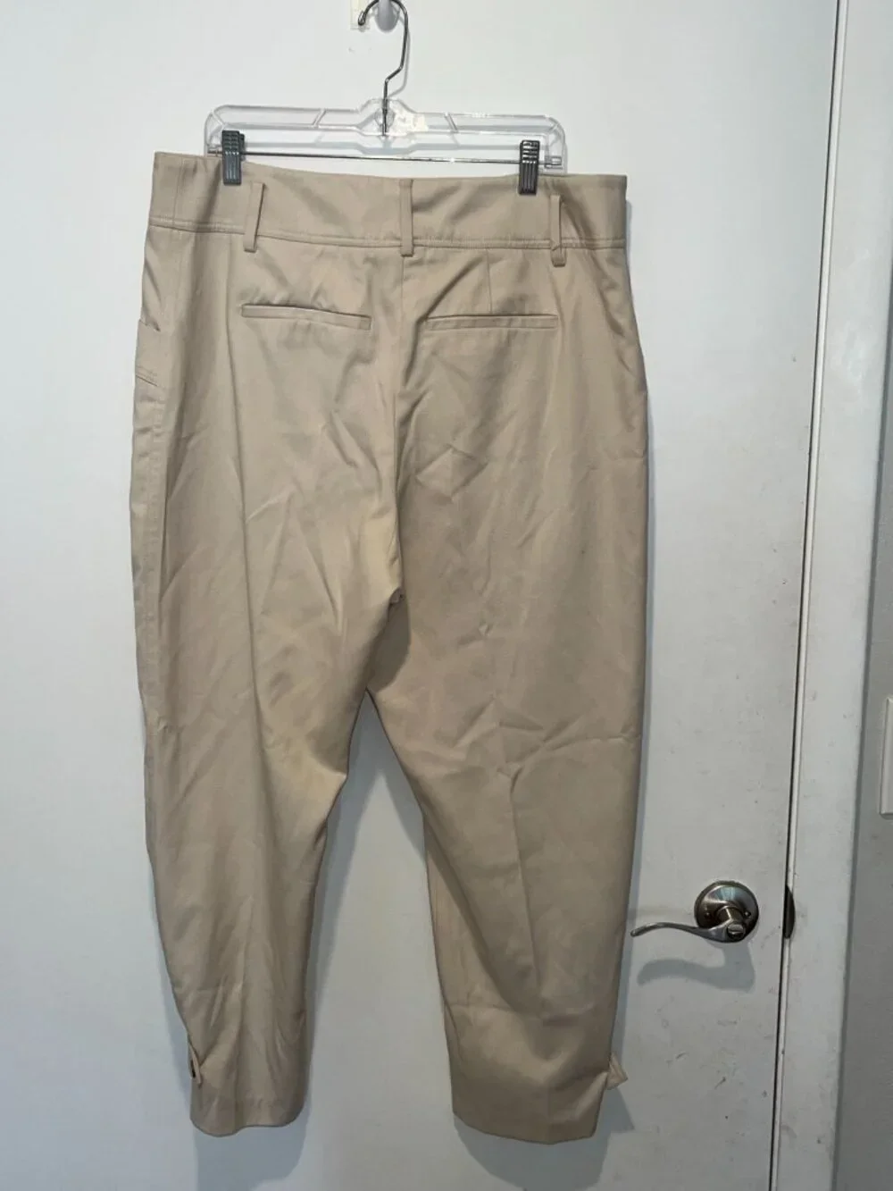 Reiss Beige Cropped Pants With Button Detail & Adjustable Hem Size 14 - Picture 5 of 11